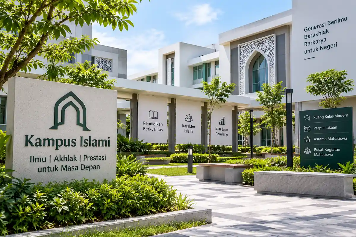 lingkungan kampus islami modern dengan fasilitas pendidikan dan suasana akademik nyaman